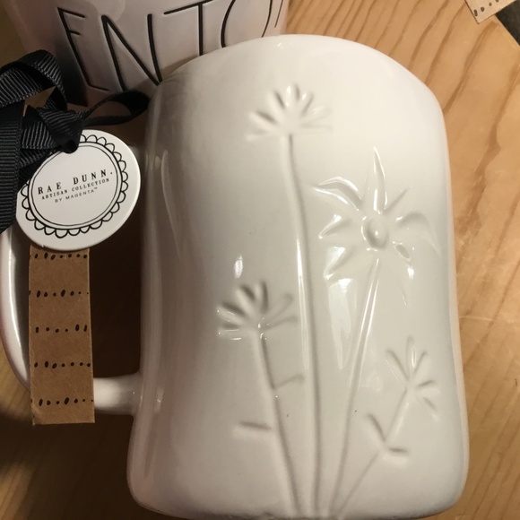 NWT~ 2 Rae Dunn White Raised Floral Engraved Back ceramic coffee Mug ENJOY - Picture 5 of 10